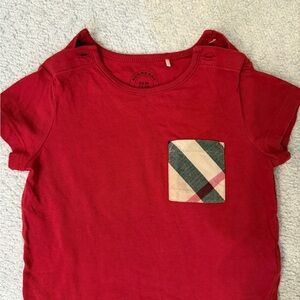 Burberry Kids Red Tee with Check Accent